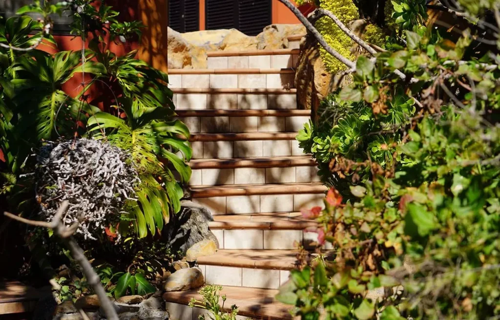 Finca La Palma: Treppe von der Terrasse eine Ebene höher zur Außenküche vom Ferienhaus La Placita